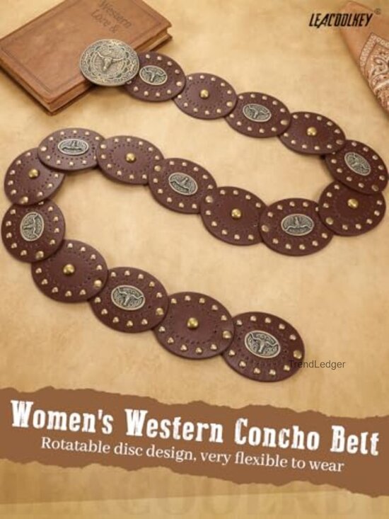Wide Faux Leather Western Concho Disc Belt for Dresses Jeans main image 5